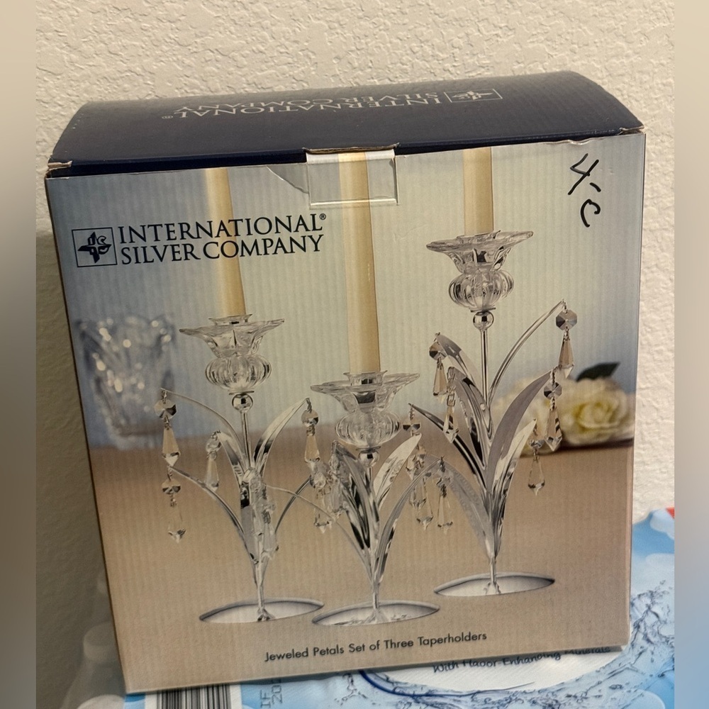 International Silver Company Jeweled Petals‎ Candle Holder Set